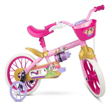 Imagem de Bicicleta Infantil 12 Equilíbrio Princesas Rosa Nathor Cesta