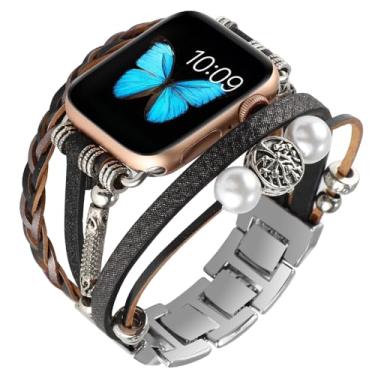 Imagem de Waillynice Pulseira de metal para Apple Watch série 876 SE54Ultra, pulseira feminina para IWatch de 49 mm, 45 mm, 41 mm, 40 mm, 38, 44 mm, pulseira Peal (preto A, 42 44 45 49 mm)