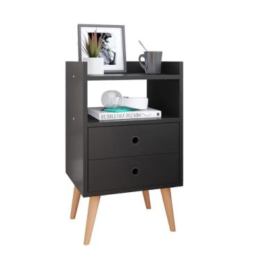 Imagem de Mesa De Cabeceira Dream Com Prateleira / 2 Gavetas com Corrediças - Preto