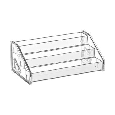Imagem de UGPLM Rack de exibição acrílico desafio moedas rack mesa organizador prateleiras titular exibição riser para medalhas, emblemas brinquedos mini bonecas, 3 níveis