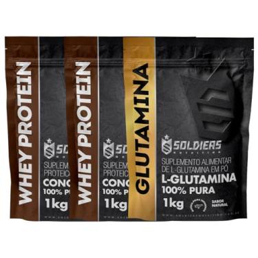 Imagem de Kit: Whey Protein Concentrado 2Kg + Glutamina 1Kg - 100% Importado - Soldiers Nutrition Sabor:Chocolate Belga