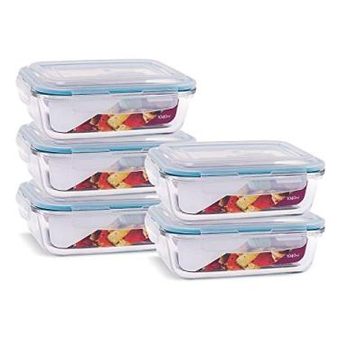 Imagem de KIT 5 Potes de Vidro Retangular com Tampa Hermética 1040ml Cor:Azul (QH)