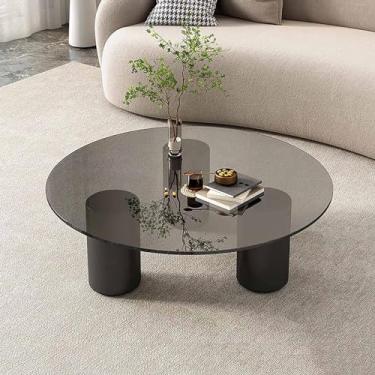 Imagem de Mesas de centro redondas modernas, mesas de centro vintage de vidro transparente temperado, fácil de montar e limpar, para sala de estar e varanda