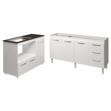 Imagem de Mobília Decor, Balcão Armário Gabinete de Pia 150 cm Deise e Balcão Alana Para Fogão Cooktop 4 Bocas e Forno Elétrico Branco