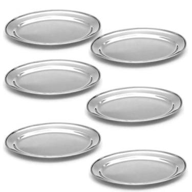 Imagem de Kit Com 6 Travessas Inox Oval Rasa 29cm Para Porções  - Casa Onze