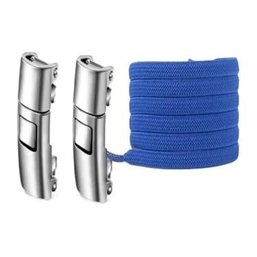 Imagem de Press Lock Shoelaces Without Ties Elastic Laces Sneaker 8MM Widened Flat No Tie Shoe Laces Kids Adult Shoelace For Shoes(Royal blue)
