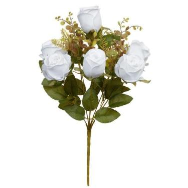 Imagem de BUQUE DE FLORES ROSA BOTAO X10 BRANCO OUTONO 50cm - Flor Arte
