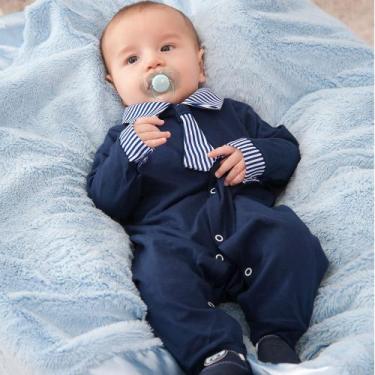 Imagem de Macacão Manga Longa Menino Aconchego Gravatinha Marinho - Amora Baby E