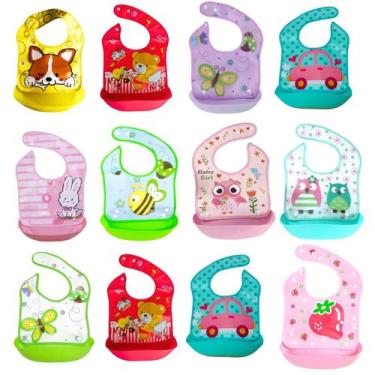 Imagem de Kit 12 babador infantil para bebê com desenho fofo plastico creche ber