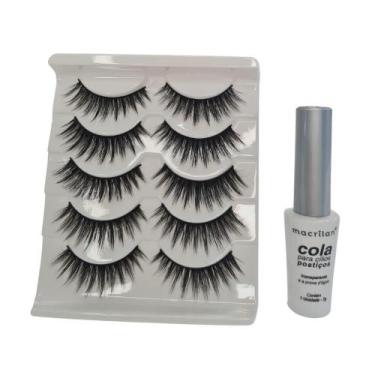 Imagem de Kit Macrilan Cola Cílios Postiços+Cílios 3D 5 Pares Tipo:74