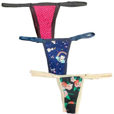 Imagem de Kit 3 Calcinhas Tanguinha Fio Dental Fristyle Microfibra Estampada, M,