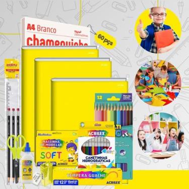 Imagem de Kit Material Escolar Econômico Volta As Aulas Infantil 60 itens Ensino