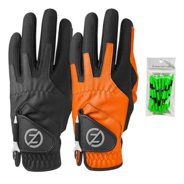 Imagem de Zero Friction Luva de golfe masculina masculina de ajuste de compressão (pacote com 2), ajuste universal preto/laranja, tamanho único (GL00108)