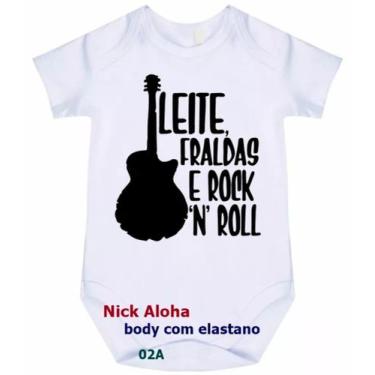 Imagem de body bebê leite fraldas rock 'n' roll cód 02a - nick aloha, Branco, M