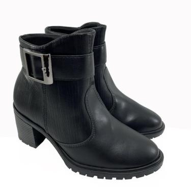 Imagem de Bota Cano Curto Beira Rio Fivela Plisse - Preto, 37