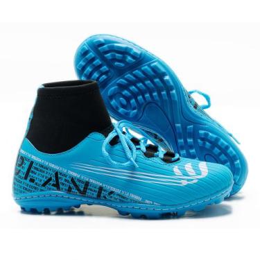 Imagem de Chuteira Society Azul Botinha Blank Star Solado Costurado 34 ao 44, 36