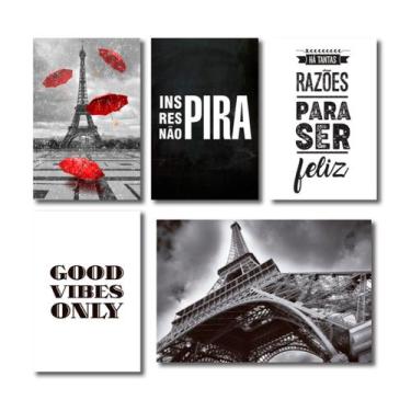 Imagem de Kit 5 Placas Decorativas Cidades Paris Frases Mdf - Art Print, Único