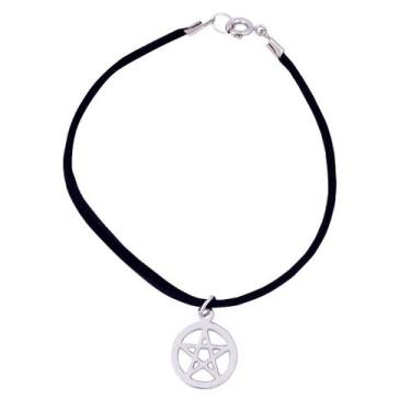 Imagem de Pulseira camurça com Pentagrama 15mm - Sunshine Cristais, Prateado