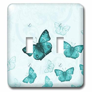 Imagem de 3dRose lsp_112028_2 Linda estampa turquesa voando com silhuetas de borboleta, interruptor duplo, multicolorido