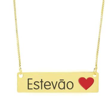 Imagem de Colar Nome Personalizado Coração Resinado Estevão Banhado Ouro 18K - 9