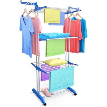 Imagem de Varal De Chão Vertical Para Roupas 3 Andares Dobrável Portátil Grande 