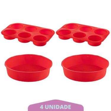 Imagem de 2 Kit Forma Cupcake + Forma Redonda Sortida Pudim Silicone - QUALITY H