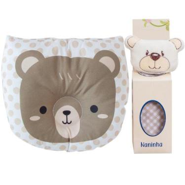 Imagem de Travesseiro Anatômico + Naninha para Bebê Ursinho Bege - Miguel Baby
