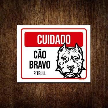 Imagem de Kit 5 Placas Cuidado Cão Cachorro Bravo Pitbull - Sinalico.Com