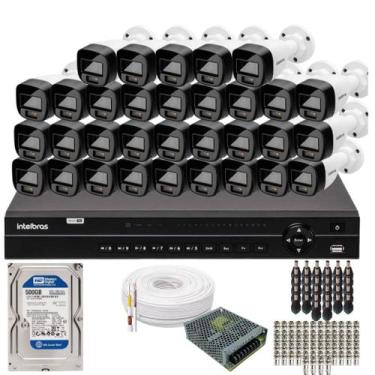 Imagem de Kit 32 Câmeras Intelbras 1120b Full Color, Dvr 32ch Mhdx 1232 Hd 500gb