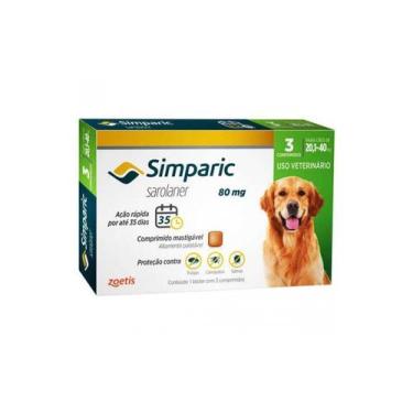 Imagem de Simparic 80mg Anti Pulga E Carrapato Cães De 20 A 40kg 3 Comprimidos -