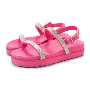 Imagem de Sandalia Papete de Strass Flatform Feminina Rasteirinha Tratorada Com 