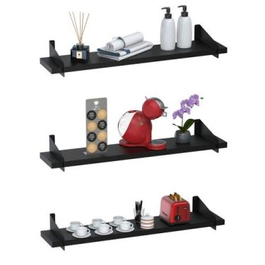 Imagem de 3 Prateleiras Suspensa Estilo Industrial Madeira 60cm UN PP - Unidas S