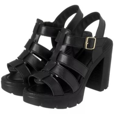 Imagem de Sandália Salto Plataforma 3 Tiras - Stilo MDS Calçados, Preto sintetíc
