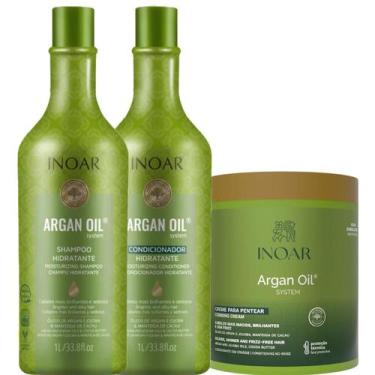 Imagem de Kit Inoar Argan Oil Shampoo 1L + Condicionador 1L + Creme para Pentear