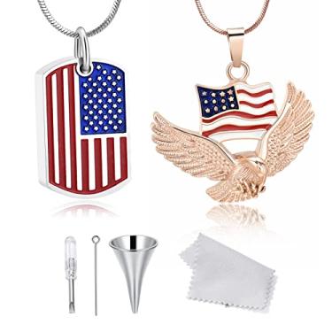 Imagem de AIWENXI 2 peças com pingente de etiqueta de cachorro com bandeira americana e colar de águia careca para homens, meninos e mulheres, joia de aço inoxidável presente para cerimônia de naturalização/Dia da Independência Nacional/Junte-se à festa do exército, Aço inoxidável, Sem Pedra Preciosa