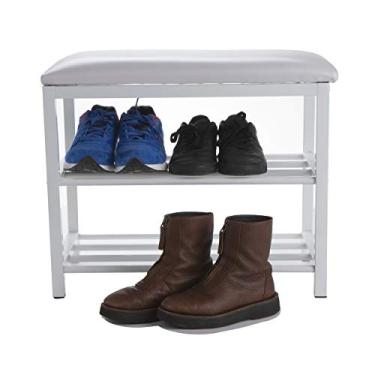 Imagem de Mind Reader Shoeben3T-WHT banco de 3 andares, organizador, prateleira de armazenamento com almofada para sentar, sapateira para entrada, corredor, banheiro, sala de estar e corredor, branco