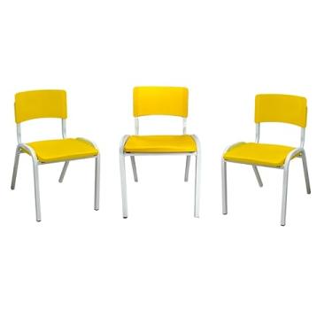 Imagem de Ecom Home Jogo 3 Cadeiras Amarela Maternal Creche Igreja Sala Recreação Brinquedoteca Quarto Bebê Mini Jardim Escola