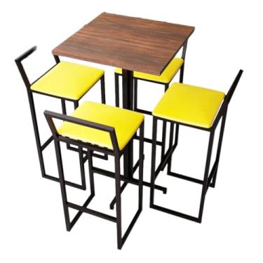 Imagem de Conjunto Mesa Alta Bar Bistrô Quadrada Imbuia 4 Banquetas Confort Estofado Industrial Black (AMARELO)