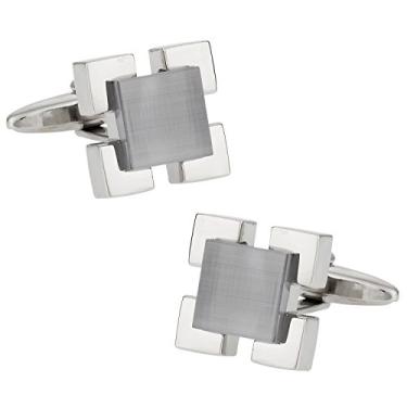Imagem de Abotoaduras de medalhão de vidro cinza Cuff-Daddy com caixa de apresentação