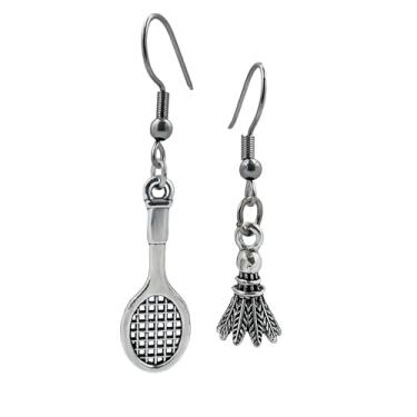 Imagem de Brincos de badminton femininos - brinco de peteca - joias para amantes de esportes - brincos assimétricos, Medium, Metal, Sem pedra preciosa