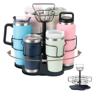 Imagem de Kavilin Suporte de garrafa de água para Stanley&Yeti - Organizador giratório de garrafa de água com 6 compartimentos para copo Stanley 590-1,134 g YETI Rambler 510-1,020 g (preto)