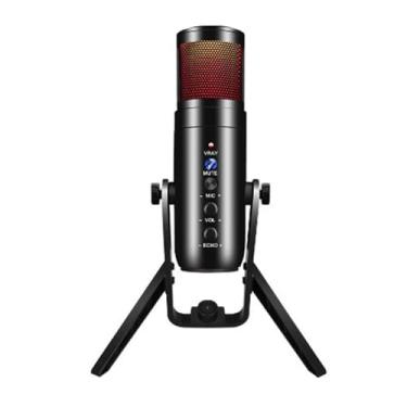 Imagem de Microfone Condensador, Microfone Profissional para Jogos para PC Com Efeito de Luz Colorido, Suporte para Absorção de Choque, Microfone USB para Streaming de Estúdio de Podcasting