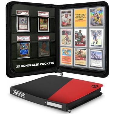 Imagem de Fichário de cartão Toploader – 35pt-55pt 7.6 cm x 10.2 cm Red Portable Top Loader Card Storage, 9 bolsos, 216 compartimentos rígidos, 4 bolsos PSA Slab Pocket, Lorcana, Pokémon, MTG, fichário de