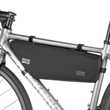 Imagem de ROCKBROS Bolsa para quadro de bicicleta de 2,9 L, bolsa de armazenamento de bicicleta de grande capacidade, impermeável, sob o tubo superior, bolsa de bicicleta de borda estreita para bicicleta de