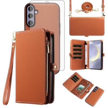 Imagem de Asuwish Capa de celular para Samsung Galaxy S24 Plus/S25 Plus S24+ S25+ 5G carteira com zíper com protetor de tela, alça transversal, suporte para cartão S24Plus 24S + S 24 24+ S25Plus 25S 25+