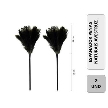Imagem de 2 Unidades Espanador De Pó Penas Naturais De Avestruz 60 Cm Limpa Poei