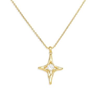 Imagem de Sonateomber Colares com pingente de estrela de ouro simples para mulheres, pedra do mês de nascimento com strass brilhante, estrelas de quatro pontas, colares pendentes de formatura, moda de