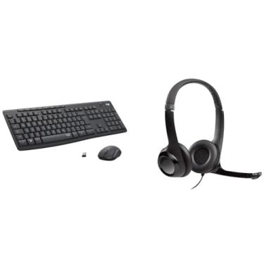 Imagem de Kit Teclado e Mouse sem fio Logitech MK295 com Digitação e Clique Silencioso e Layout ABNT2 + Headset com fio USB Logitech H390 Preto