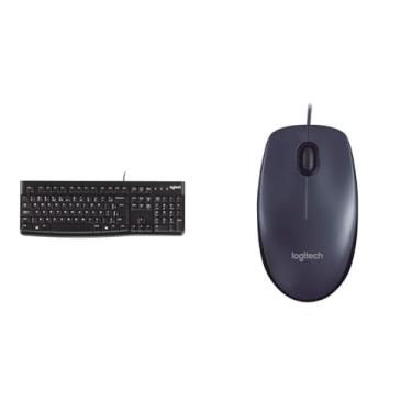 Imagem de Kit Mouse com fio USB Logitech M90 Cinza + Teclado com fio USB Logitech K120 com layout ABNT2