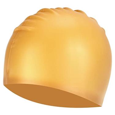Imagem de PATIKIL Touca de natação de silicone, impermeável, boné de natação antiderrapante para adultos e mulheres e homens, corrida, tom dourado